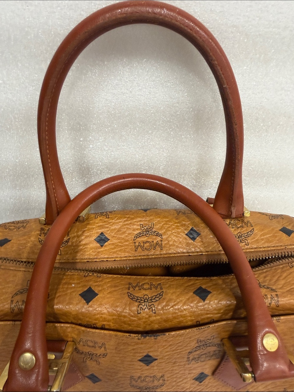 MCM Cognac Visetos Barrel Bag with Brown Leather Handles - Picture 16 of 16